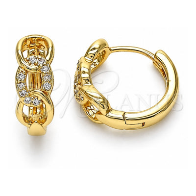 Oro Laminado Huggie Hoop, Gold Filled Style Curb Design, with White Micro Pave, Polished, Golden Finish, 02.195.0146.15
