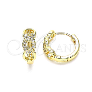 Gold Filled Hoop Earrings — Huggie Hoop Curb Design with White Micro Pave — main product view — SKU 145063 | Oro Laminado aretes de aro — Huggie Hoop Curb diseño with blanco Micro Pave — SKU 145063