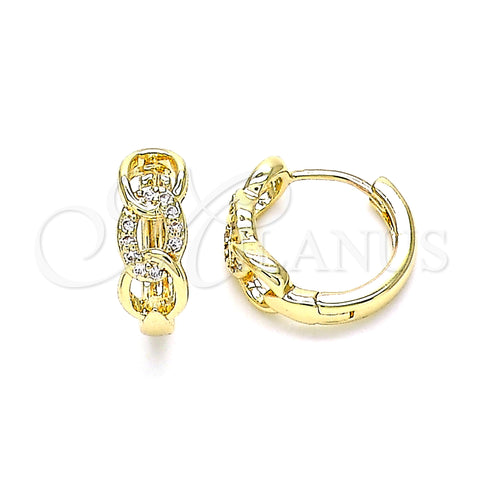 Oro Laminado Huggie Hoop, Gold Filled Style Curb Design, with White Micro Pave, Polished, Golden Finish, 02.195.0146.15