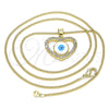 Oro Laminado Pendant Necklace, Gold Filled Style Evil Eye and Heart Design, with White Micro Pave, White Enamel Finish, Golden Finish, 04.156.0424.20 (02 MM Thickness, 20 Inches Length)