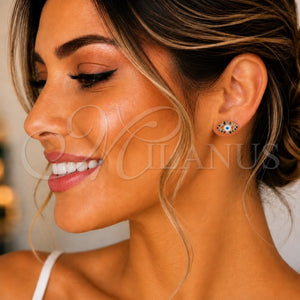 Gold Filled Ring — Stud Earring Evil Eye Design with Multicolor Micro — main product view — SKU 145076 | Oro Laminado anillo — Stud Earring Evil Eye diseño with Multicolor Micro — SKU 145076
