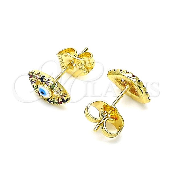 Gold Filled Ring — Stud Earring Evil Eye Design with Multicolor Micro — alternate product view — SKU 145076 | Oro Laminado anillo — Stud Earring Evil Eye diseño with Multicolor Micro — SKU 145076