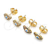 Oro Laminado Stud Earring, Gold Filled Style Evil Eye Design, with Multicolor Micro Pave, White Enamel Finish, Golden Finish, 02.156.0592.1