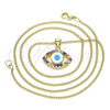 Oro Laminado Pendant Necklace, Gold Filled Style Evil Eye Design, with Multicolor Micro Pave, White Enamel Finish, Golden Finish, 04.156.0425.1.20 (02 MM Thickness, 20 Inches Length)
