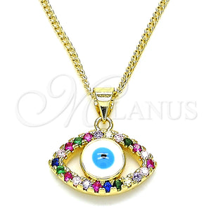 Gold Filled Necklace — Pendant Necklace Evil Eye Design with Multicolor Micro — main product view — SKU 145078 | Oro Laminado collar — Pendant Necklace Evil Eye diseño with Multicolor Micro — SKU 145078