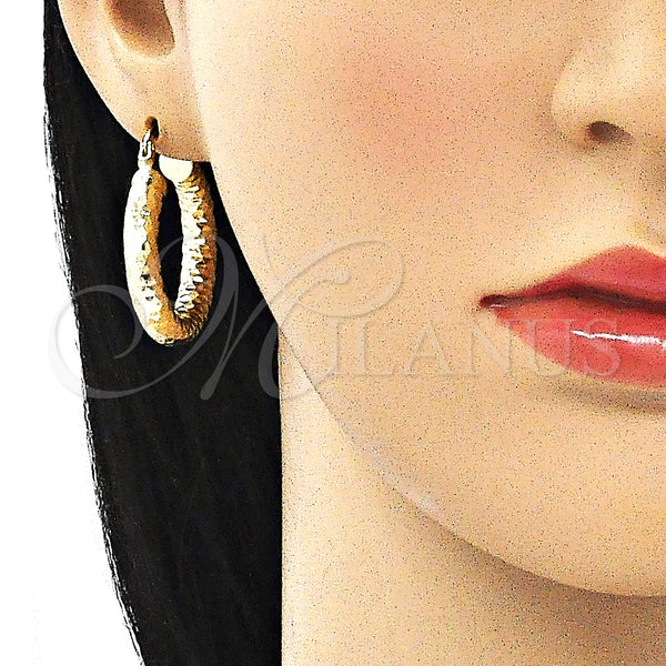 Gold Filled Hoop Earrings — Medium Hoop Hollow Design Diamond Cutting 02. — alternate product view — SKU 145079 | Oro Laminado aretes de aro — Medium Hoop Hollow diseño Diamond Cutting 02. — SKU 145079