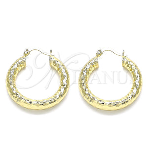 Gold Filled Hoop Earrings — Medium Hoop Hollow Design Diamond Cutting 02. — main product view — SKU 145079 | Oro Laminado aretes de aro — Medium Hoop Hollow diseño Diamond Cutting 02. — SKU 145079