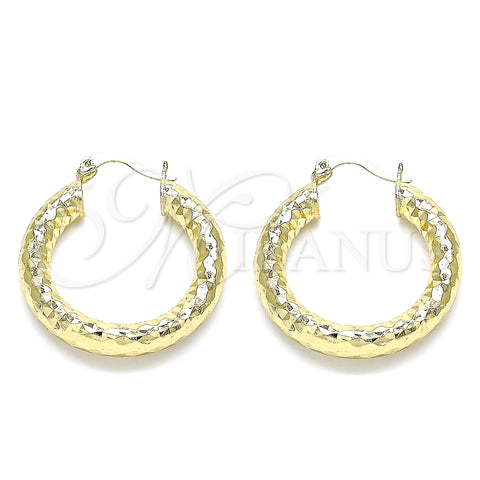 Oro Laminado Medium Hoop, Gold Filled Style Hollow Design, Diamond Cutting Finish, Golden Finish, 02.213.0312.30
