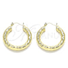 Oro Laminado Medium Hoop, Gold Filled Style Hollow Design, Diamond Cutting Finish, Golden Finish, 02.213.0312.30