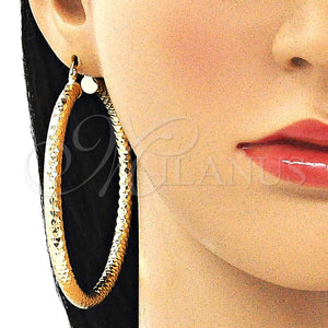 Gold Filled Hoop Earrings — Extra Large Hoop Hollow Design Diamond Cutting 02. — main product view — SKU 145080 | Oro Laminado aretes de aro — Extra Large Hoop Hollow diseño Diamond Cutting 02. — SKU 145080