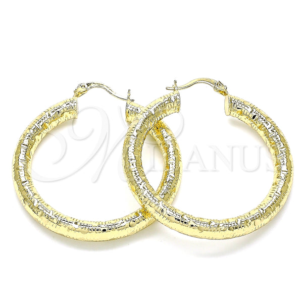 Oro Laminado Medium Hoop, Gold Filled Style Hollow Design, Diamond Cutting Finish, Golden Finish, 02.213.0227.40
