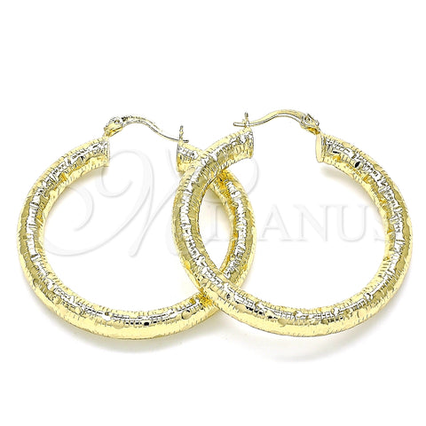Oro Laminado Medium Hoop, Gold Filled Style Hollow Design, Diamond Cutting Finish, Golden Finish, 02.213.0227.40