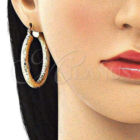 Oro Laminado Medium Hoop, Gold Filled Style Hollow Design, Diamond Cutting Finish, Golden Finish, 02.213.0227.40