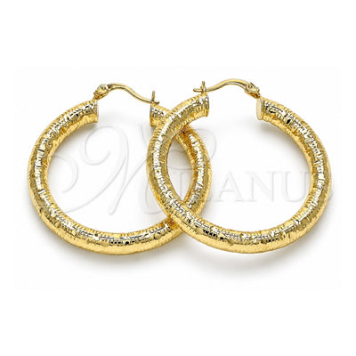 Oro Laminado Medium Hoop, Gold Filled Style Hollow Design, Diamond Cutting Finish, Golden Finish, 02.213.0227.40