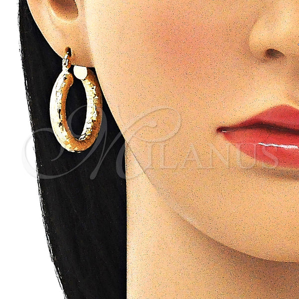 Gold Filled Hoop Earrings — Medium Hoop Hollow Design Diamond Cutting 02. — alternate product view — SKU 145083 | Oro Laminado aretes de aro — Medium Hoop Hollow diseño Diamond Cutting 02. — SKU 145083
