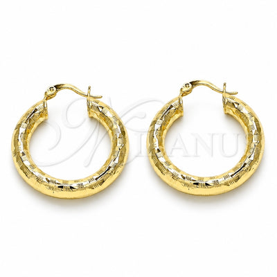 Oro Laminado Medium Hoop, Gold Filled Style Hollow Design, Diamond Cutting Finish, Golden Finish, 02.213.0313.30