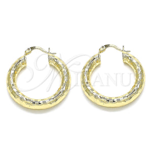 Gold Filled Hoop Earrings — Medium Hoop Hollow Design Diamond Cutting 02. — main product view — SKU 145083 | Oro Laminado aretes de aro — Medium Hoop Hollow diseño Diamond Cutting 02. — SKU 145083