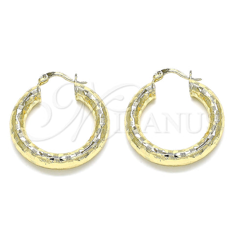 Oro Laminado Medium Hoop, Gold Filled Style Hollow Design, Diamond Cutting Finish, Golden Finish, 02.213.0313.30
