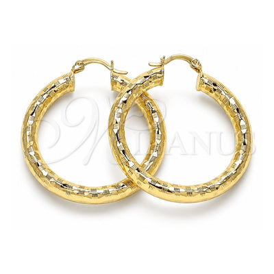 Oro Laminado Medium Hoop, Gold Filled Style Hollow Design, Diamond Cutting Finish, Golden Finish, 02.213.0313.40