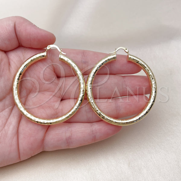 Gold Filled Hoop Earrings — Large Hoop Hollow Design Diamond Cutting 02. — main product view — SKU 145085 | Oro Laminado aretes de aro — Large Hoop Hollow diseño Diamond Cutting 02. — SKU 145085