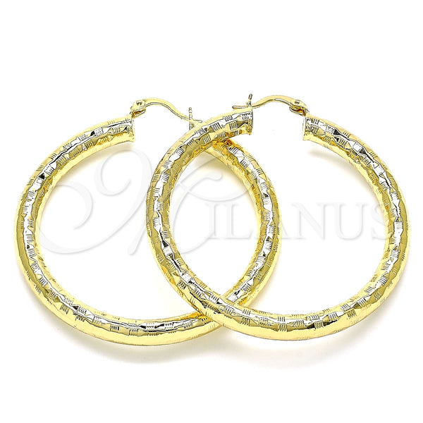 Oro Laminado Large Hoop, Gold Filled Style Hollow Design, Diamond Cutting Finish, Golden Finish, 02.213.0313.50