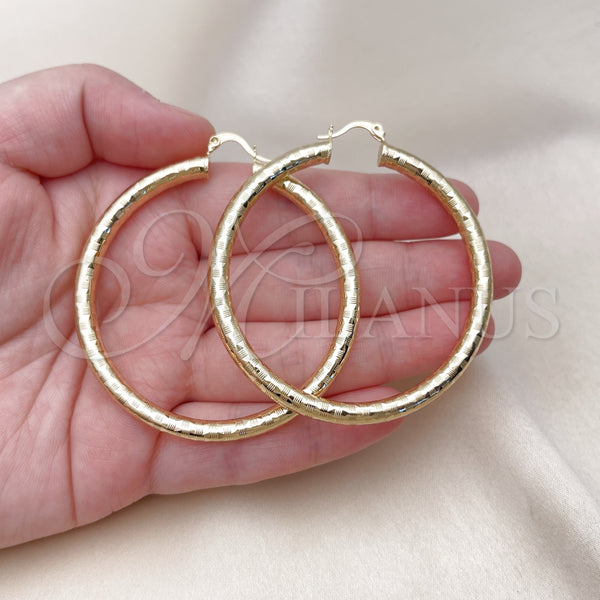 Gold Filled Hoop Earrings — Large Hoop Hollow Design Diamond Cutting 02. — main product view — SKU 145086 | Oro Laminado aretes de aro — Large Hoop Hollow diseño Diamond Cutting 02. — SKU 145086