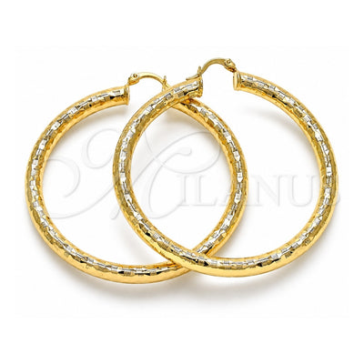 Oro Laminado Large Hoop, Gold Filled Style Hollow Design, Diamond Cutting Finish, Golden Finish, 02.213.0313.60