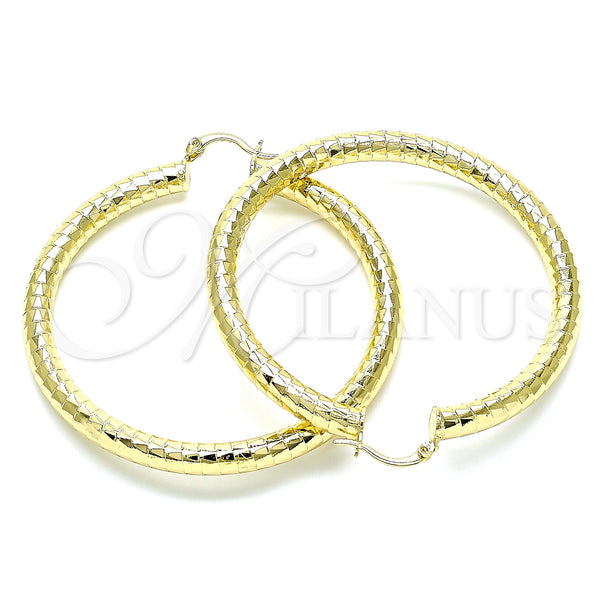 Gold Filled Hoop Earrings — Large Hoop Hollow Design Diamond Cutting 02. — main product view — SKU 145089 | Oro Laminado aretes de aro — Large Hoop Hollow diseño Diamond Cutting 02. — SKU 145089