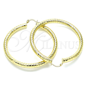 Gold Filled Hoop Earrings — Large Hoop Hollow Design Diamond Cutting 02. — main product view — SKU 145089 | Oro Laminado aretes de aro — Large Hoop Hollow diseño Diamond Cutting 02. — SKU 145089