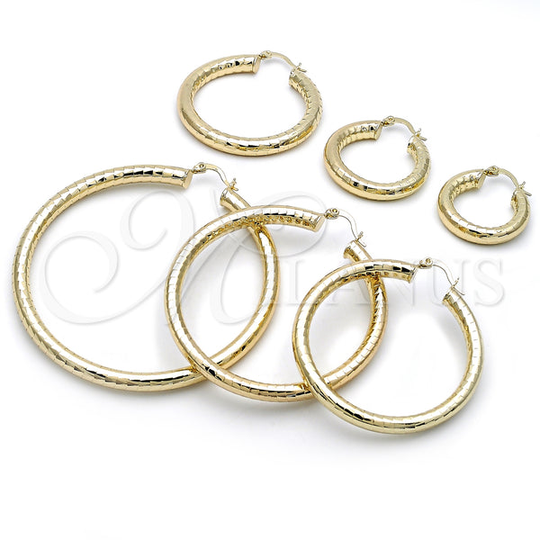 Gold Filled Hoop Earrings — Large Hoop Hollow Design Diamond Cutting 02. — alternate product view — SKU 145089 | Oro Laminado aretes de aro — Large Hoop Hollow diseño Diamond Cutting 02. — SKU 145089