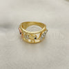 Oro Laminado Multi Stone Ring, Gold Filled Style Elephant Design, with White and Black Crystal, Polished, Tricolor, 01.380.0001.1.07 (Size 7)