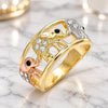 Oro Laminado Multi Stone Ring, Gold Filled Style Elephant Design, with White and Black Crystal, Polished, Tricolor, 01.380.0001.1.09 (Size 9)