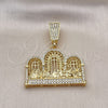 Oro Laminado Religious Pendant, Gold Filled Style with White Crystal, Polished, Golden Finish, 05.380.0146