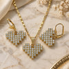 Oro Laminado Earring and Pendant Adult Set, Gold Filled Style Heart Design, with White Crystal, Polished, Golden Finish, 10.380.0003