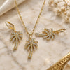 Oro Laminado Earring and Pendant Adult Set, Gold Filled Style Tree Design, with White Crystal, Polished, Golden Finish, 10.380.0006