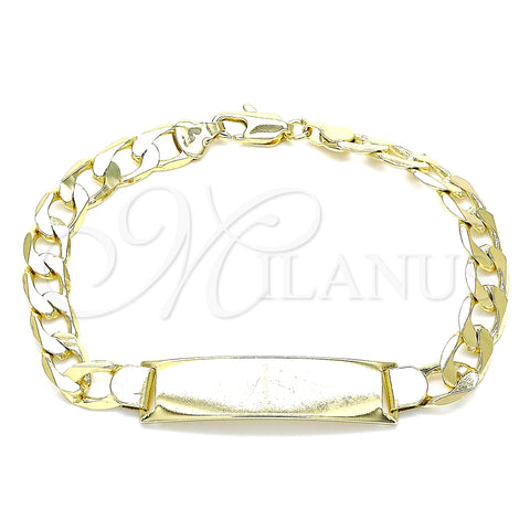 Oro Laminado ID Bracelet, Gold Filled Style Curb Design, Polished, Golden Finish, 03.213.0131.08 (08 MM Thickness, 8 Inches Length)