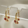 Oro Laminado Huggie Hoop, Gold Filled Style Evil Eye Design, Red Resin Finish, Golden Finish, 02.63.2714.15