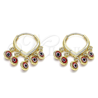 Gold Filled Hoop Earrings — Huggie Hoop Evil Eye Design Red Resin 02.63. for wholesale, main product view