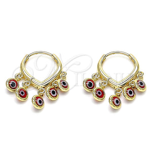 Gold Filled Hoop Earrings — Huggie Hoop Evil Eye Design Red Resin 02.63. — main product view — SKU 145108 | Oro Laminado aretes de aro — Huggie Hoop Evil Eye diseño Red Resin 02.63. — SKU 145108