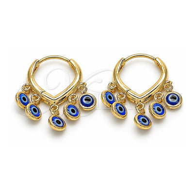 Oro Laminado Huggie Hoop, Gold Filled Style Evil Eye Design, Blue Resin Finish, Golden Finish, 02.63.2714.1.15