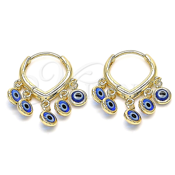 Gold Filled Hoop Earrings — Huggie Hoop Evil Eye Design Blue Resin 02.63. — main product view — SKU 145109 | Oro Laminado aretes de aro — Huggie Hoop Evil Eye diseño Blue Resin 02.63. — SKU 145109