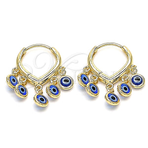 Gold Filled Hoop Earrings — Huggie Hoop Evil Eye Design Blue Resin 02.63. — main product view — SKU 145109 | Oro Laminado aretes de aro — Huggie Hoop Evil Eye diseño Blue Resin 02.63. — SKU 145109