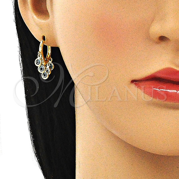 Gold Filled Hoop Earrings — Huggie Hoop Evil Eye Design Azul claro Resin — alternate product view — SKU 145110 | Oro Laminado aretes de aro — Huggie Hoop Evil Eye diseño Azul claro Resin — SKU 145110