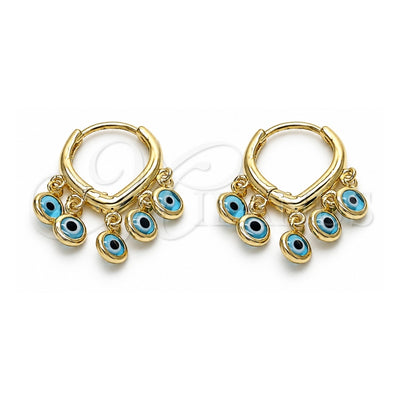 Oro Laminado Huggie Hoop, Gold Filled Style Evil Eye Design, Azul claro Resin Finish, Golden Finish, 02.63.2714.2.15