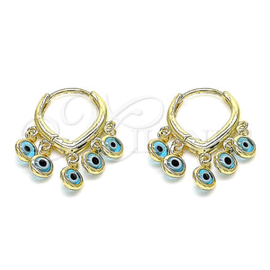 Gold Filled Hoop Earrings — Huggie Hoop Evil Eye Design Azul claro Resin — main product view — SKU 145110 | Oro Laminado aretes de aro — Huggie Hoop Evil Eye diseño Azul claro Resin — SKU 145110