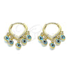 Oro Laminado Huggie Hoop, Gold Filled Style Evil Eye Design, Azul claro Resin Finish, Golden Finish, 02.63.2714.2.15