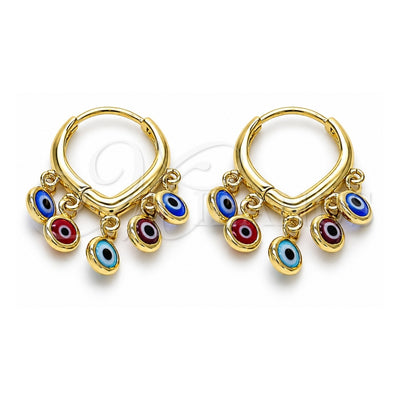 Oro Laminado Huggie Hoop, Gold Filled Style Evil Eye Design, Multicolor Resin Finish, Golden Finish, 02.63.2714.3.15