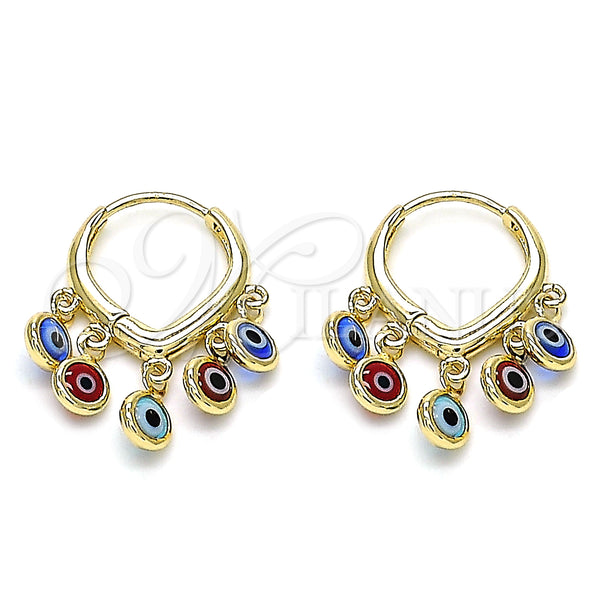 Gold Filled Hoop Earrings — Huggie Hoop Evil Eye Design Multicolor Resin 02.63. — main product view — SKU 145111 | Oro Laminado aretes de aro — Huggie Hoop Evil Eye diseño Multicolor Resin 02.63. — SKU 145111