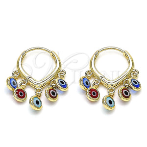 Gold Filled Hoop Earrings — Huggie Hoop Evil Eye Design Multicolor Resin 02.63. — main product view — SKU 145111 | Oro Laminado aretes de aro — Huggie Hoop Evil Eye diseño Multicolor Resin 02.63. — SKU 145111