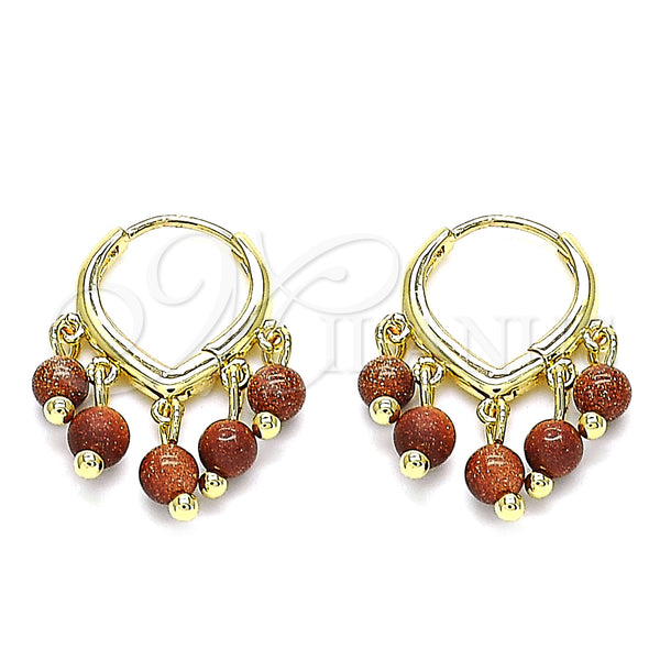Gold Filled Hoop Earrings — Huggie Hoop with Brown Goldstone Venturina Polished 02.63. — main product view — SKU 145112 | Oro Laminado aretes de aro — Huggie Hoop with Brown Goldstone Venturina pulido 02.63. — SKU 145112